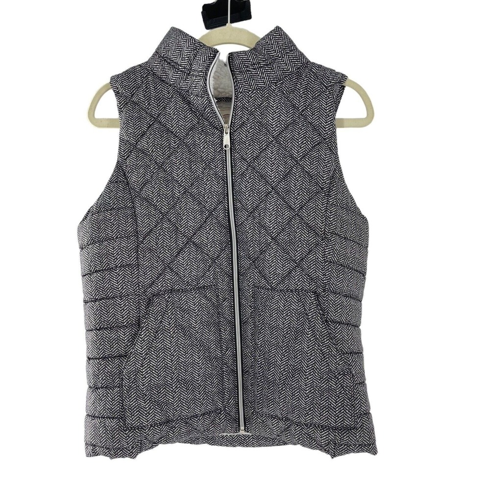So Quilted Herringbone Zip-Up Vest Sherpa Lining Large Cabin Puffer Fleece Warm